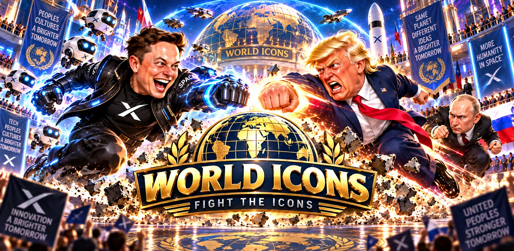 World Icons: Elon Musk, Trump e Putin